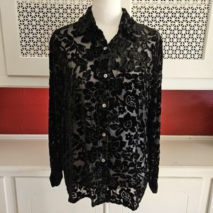 Vintage Suchada Sheer Black Velvet Floral Pattern